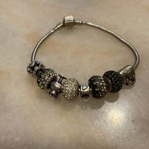 Sterling silver snake bracelet with sterling silver rhinestone charms